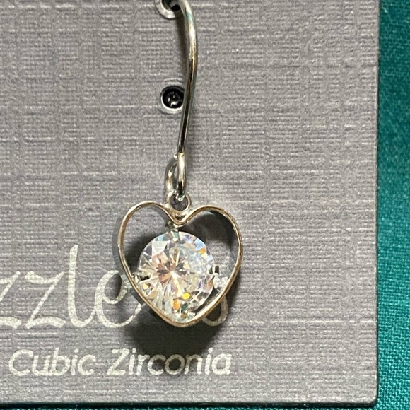 HEART Shaped Earrings with Genuine Cubic Zirconia, Nickel Free, Silver - Picture 3 of 6